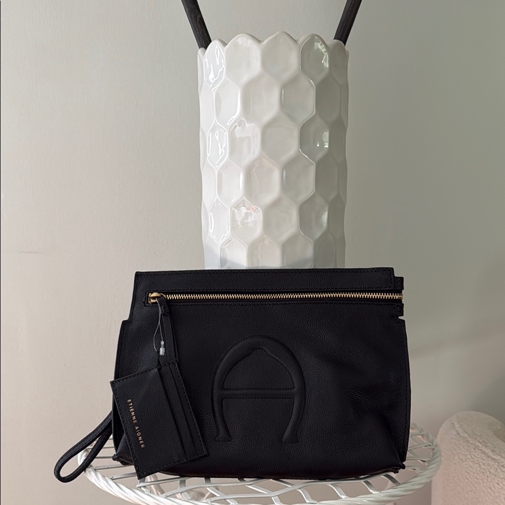 Etienne Aigner Black Clutch with Gold Hardware